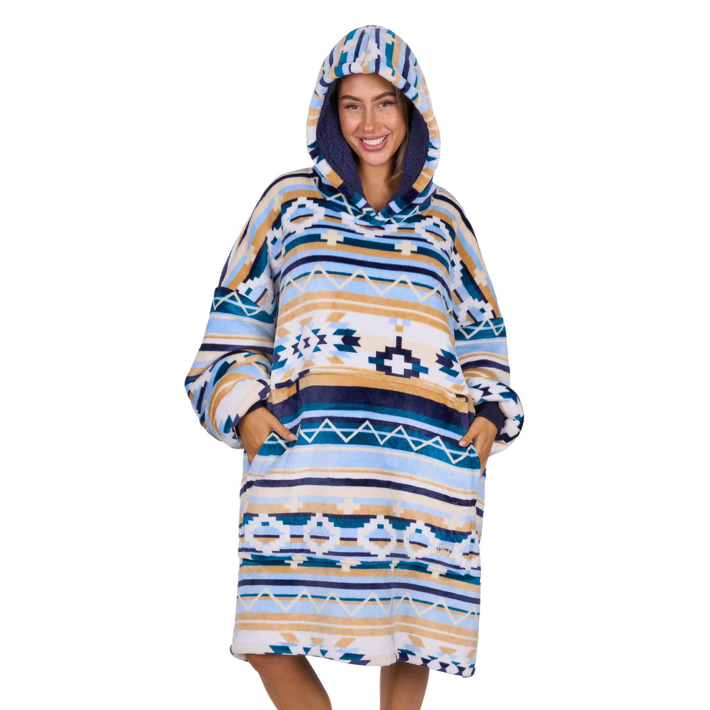 Pure Western Adults Aztec Snuggle Hoodie (P6W2935SNU) Natural/Blue OSFM