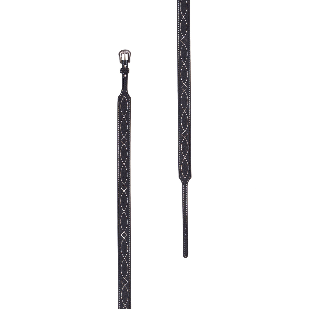 Pure Western Ainsleigh Hat Band (P6S2933BND) Black Flat Lay - Tail and Buckle
