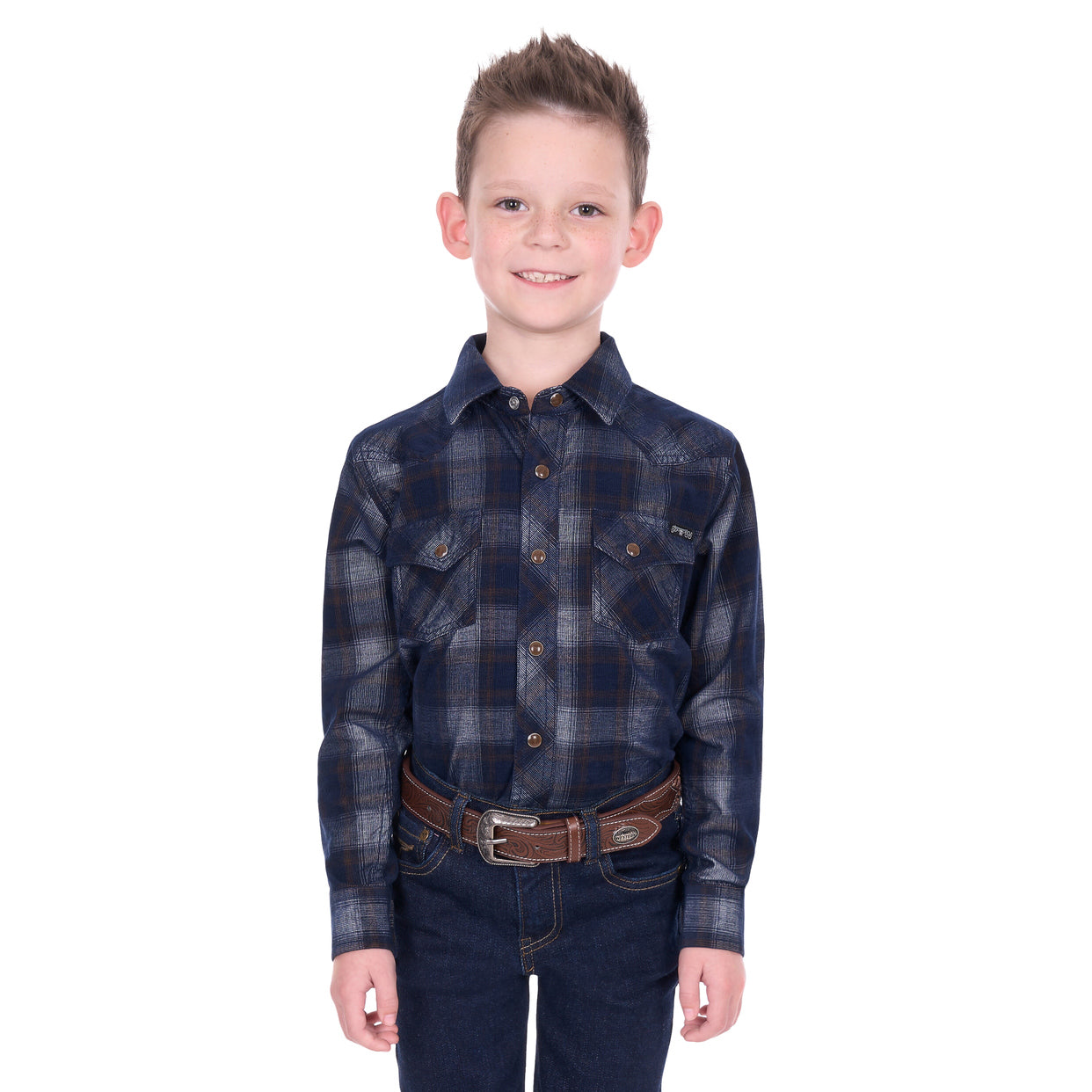 Pure Western Boys Harley L/S Shirt (P6W3100166) Navy/Tan