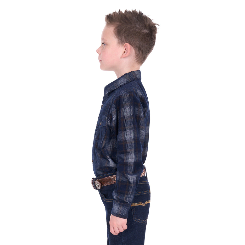 Pure Western Boys Harley L/S Shirt (P6W3100166) Navy/Tan