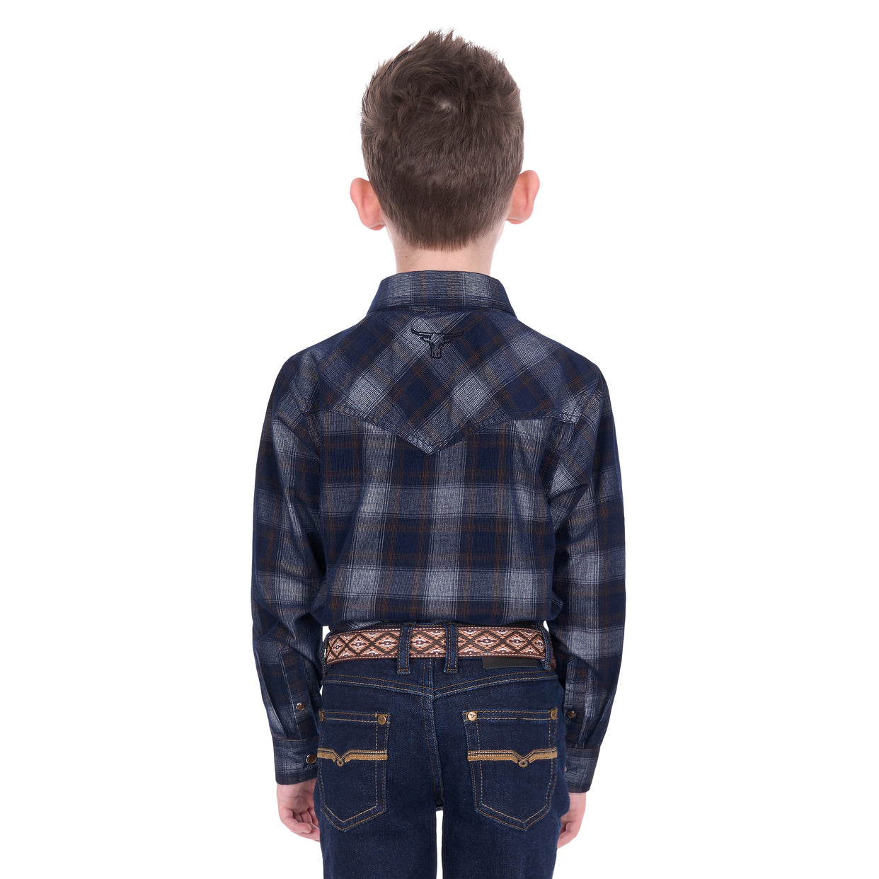 Pure Western Boys Harley L/S Shirt (P6W3100166) Navy/Tan
