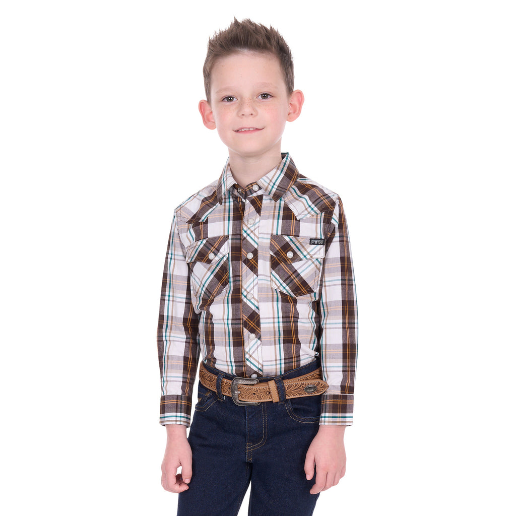 Pure Western Boys Roger L/S Shirt (P6W3100162) Dark Tan/White