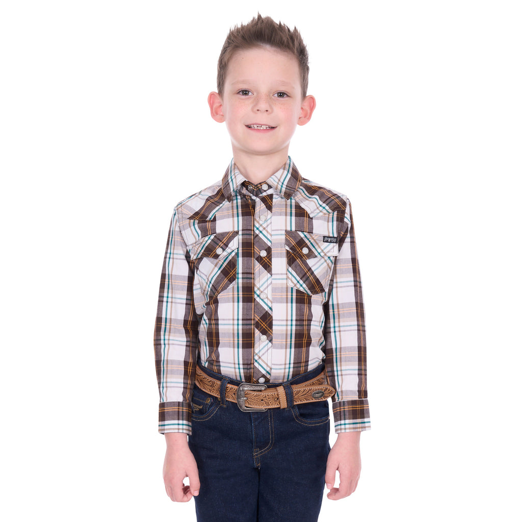 Pure Western Boys Roger L/S Shirt (P6W3100162) Dark Tan/White