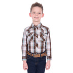 Pure Western Boys Roger L/S Shirt (P6W3100162) Dark Tan/White