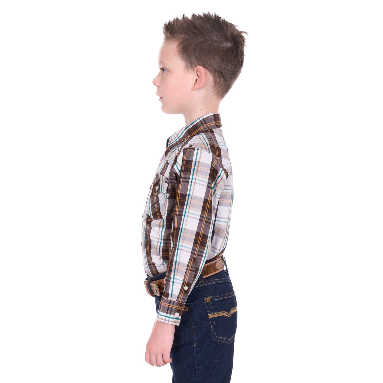Pure Western Boys Roger L/S Shirt (P6W3100162) Dark Tan/White