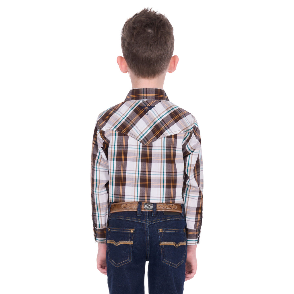Pure Western Boys Roger L/S Shirt (P6W3100162) Dark Tan/White