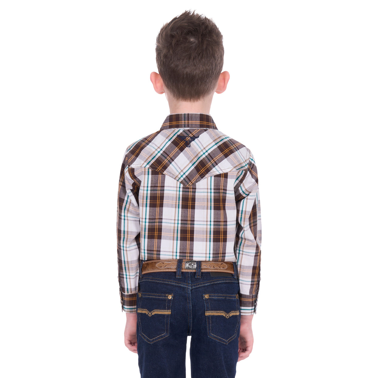Pure Western Boys Roger L/S Shirt (P6W3100162) Dark Tan/White