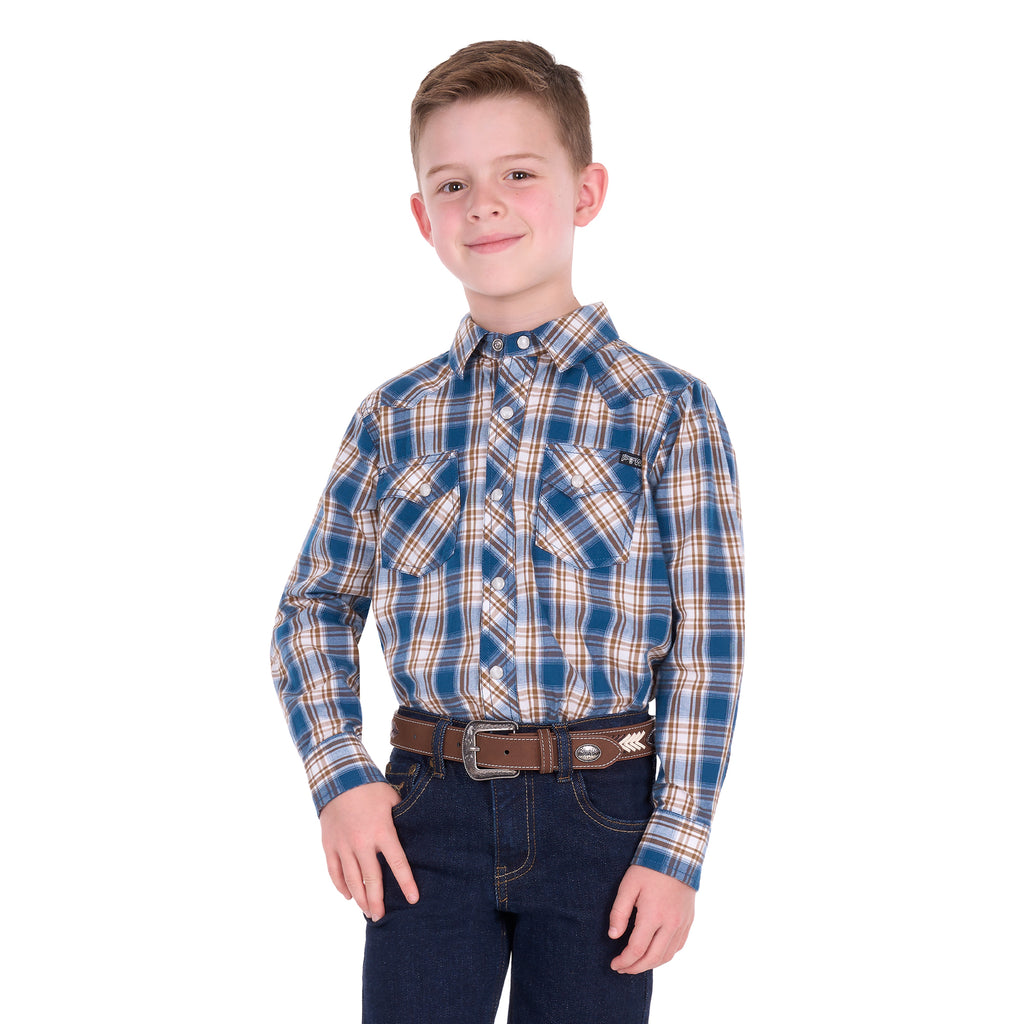 Pure Western Boys Todd L/S Shirt (P6S3100301) Navy/Tan