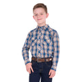 Pure Western Boys Todd L/S Shirt (P6S3100301) Navy/Tan