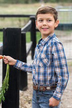 Pure Western Boys Todd L/S Shirt (P6S3100301) Navy/Tan