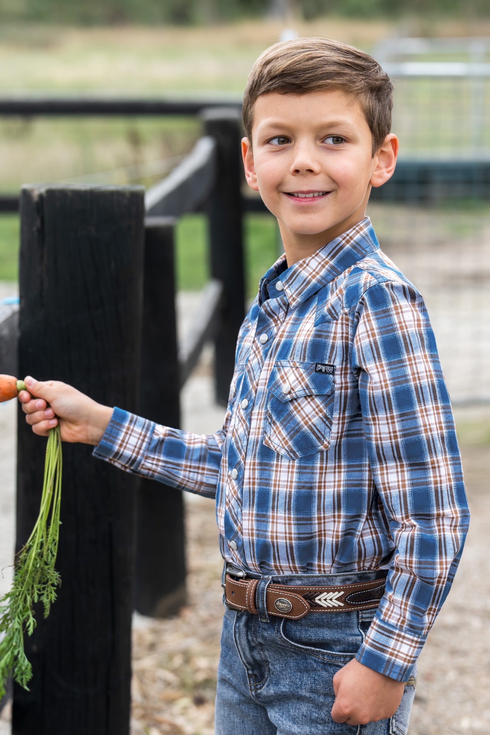 Pure Western Boys Todd L/S Shirt (P6S3100301) Navy/Tan