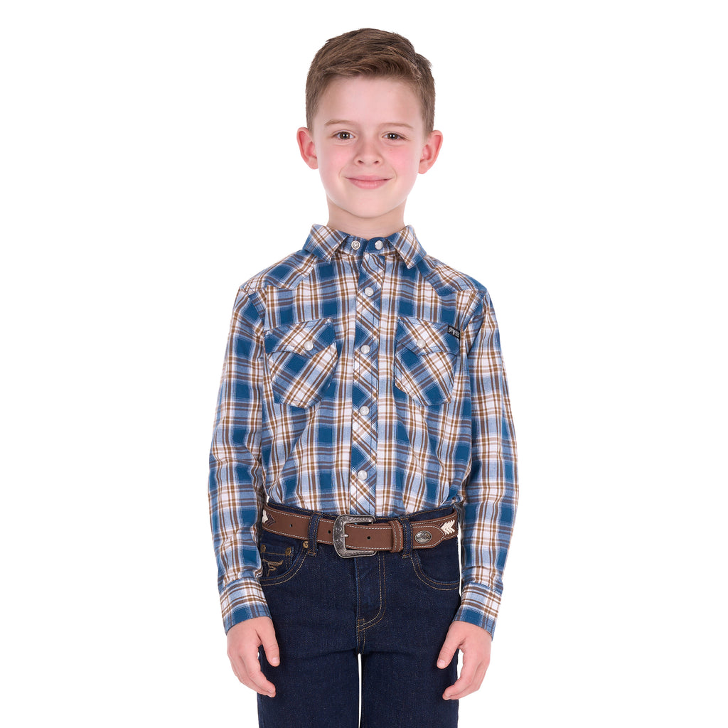 Pure Western Boys Todd L/S Shirt (P6S3100301) Navy/Tan