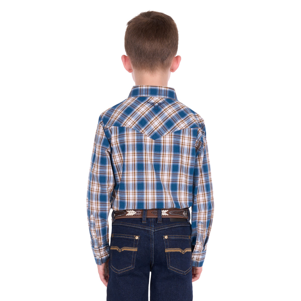 Pure Western Boys Todd L/S Shirt (P6S3100301) Navy/Tan