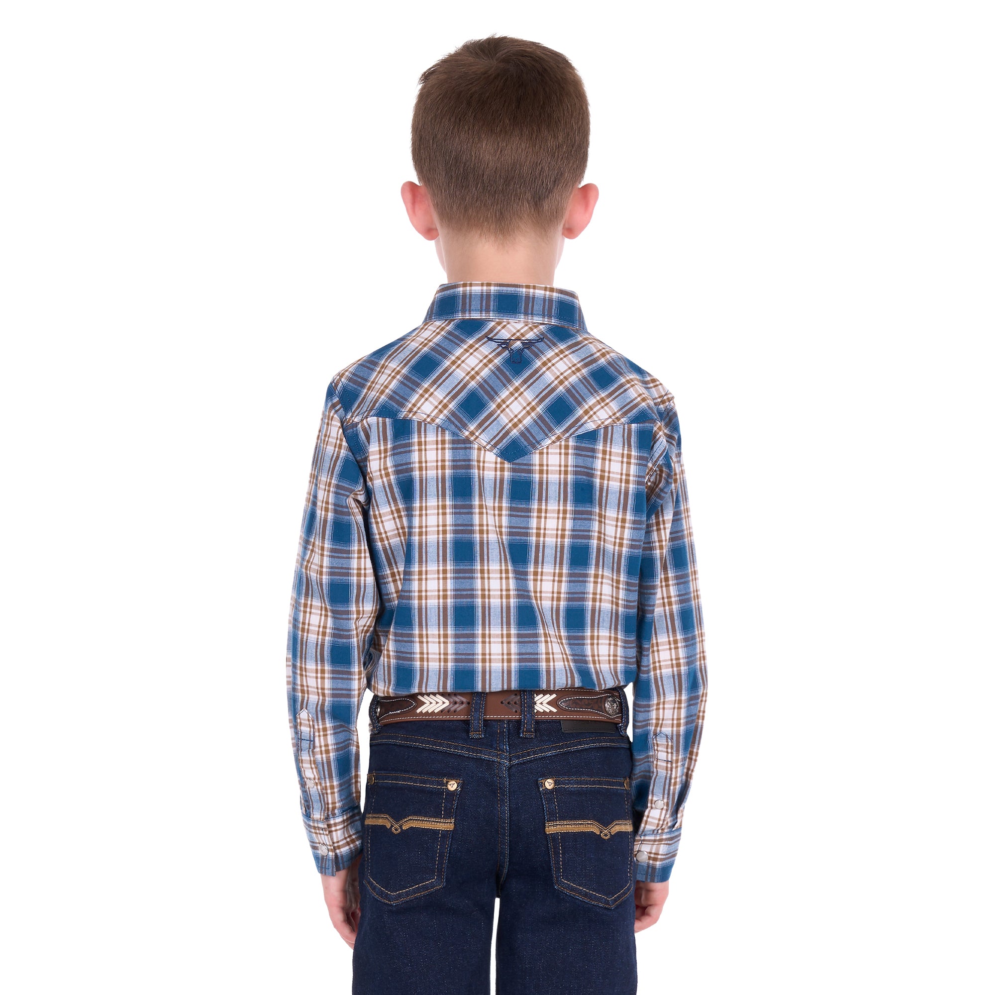 Pure Western Boys Todd L/S Shirt (P6S3100301) Navy/Tan