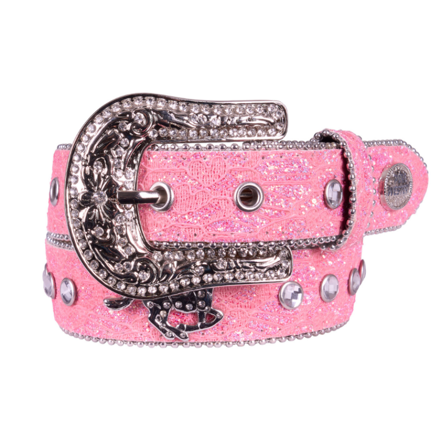 Pure Western Childrens Betina Belt (P6S5905BLT) Hot Pink Rolled Up on white background