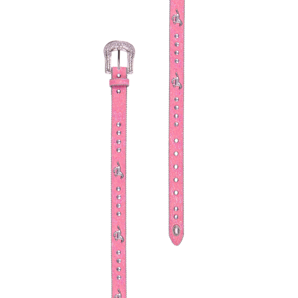 Pure Western Childrens Betina Belt (P6S5905BLT) Hot Pink Flat Lay Tail and Buckle on white background