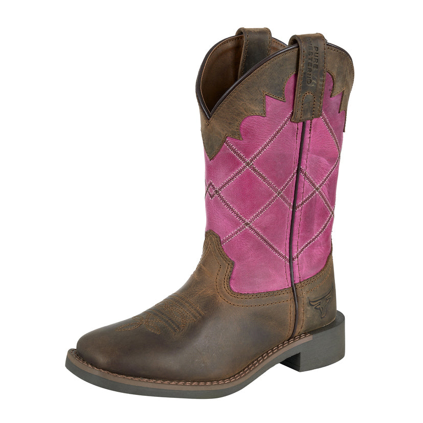 Pure Western Childrens Hattie Western Boots (PCP78125C) Bark/Pink