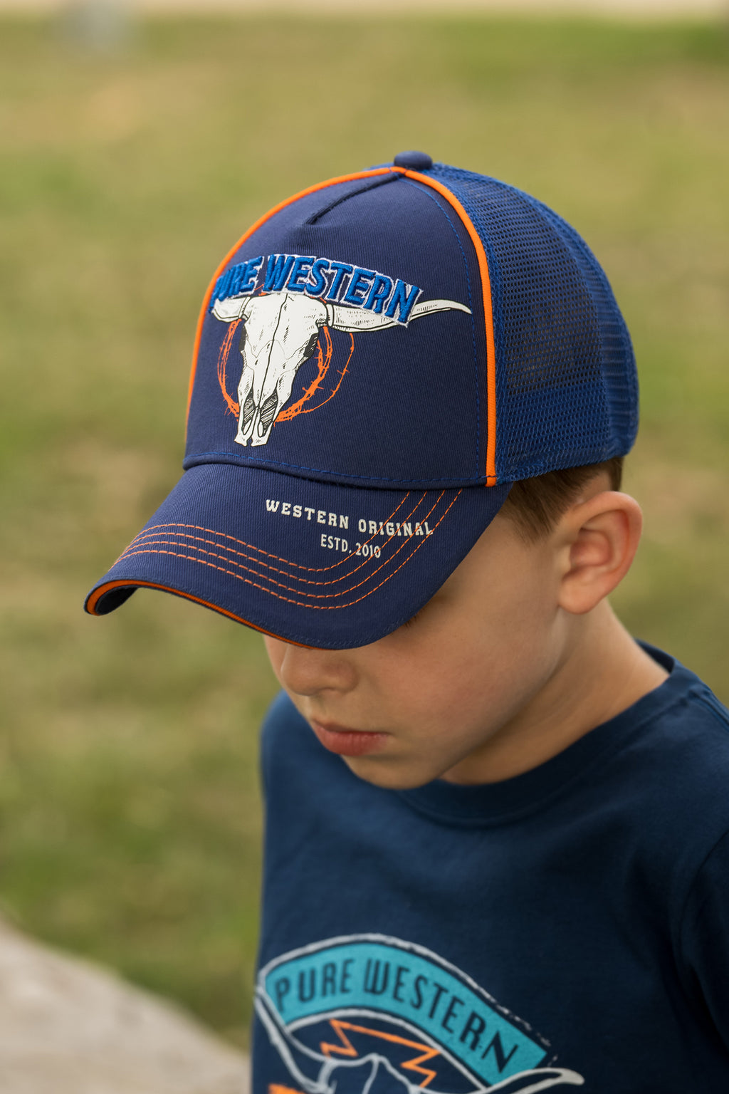 Pure Western Childrens Tony Trucker Cap (P6S3904CAP) Navy/Orange
