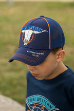 Pure Western Childrens Tony Trucker Cap (P6S3904CAP) Navy/Orange