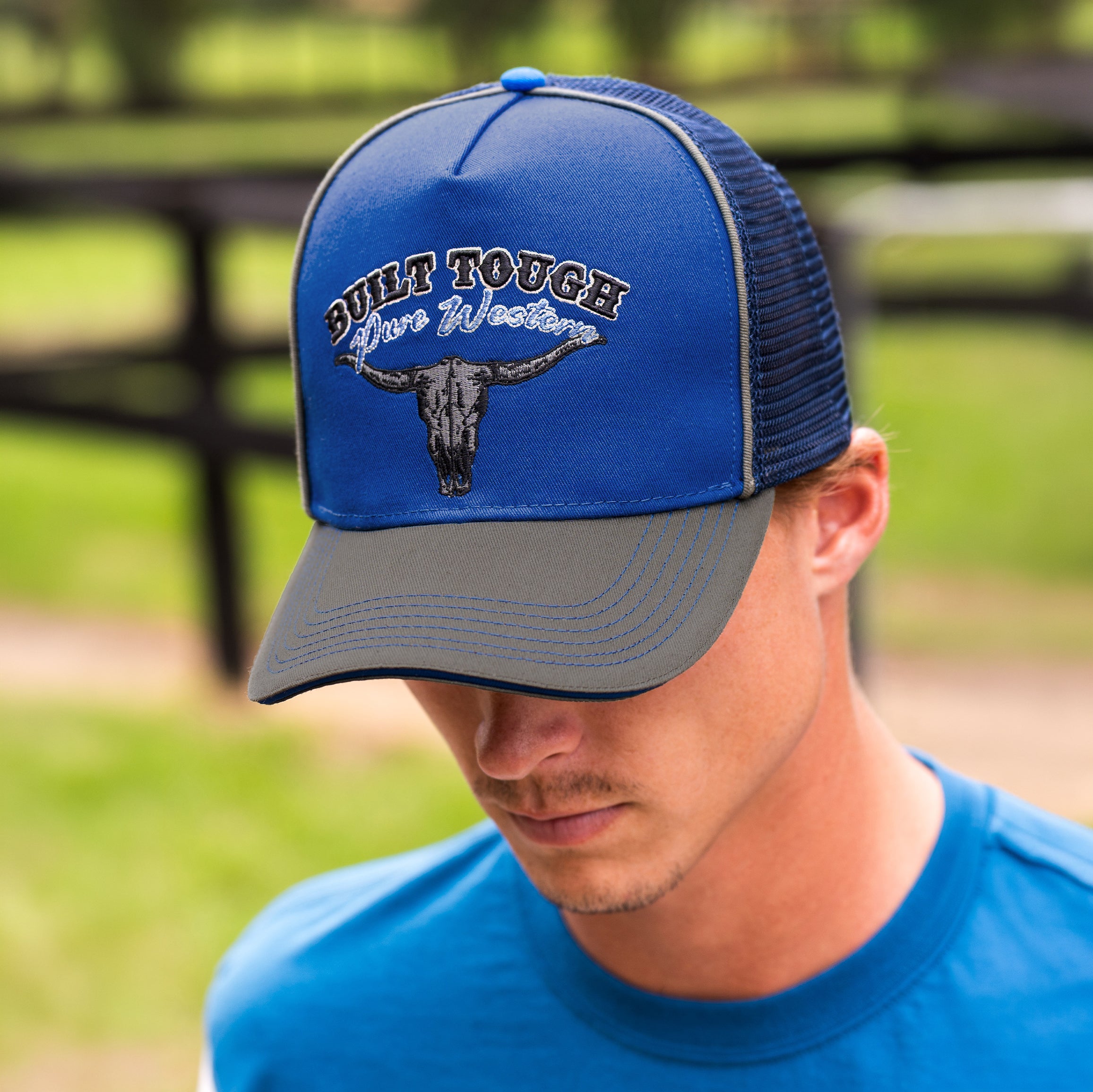 Pure Western Chris High Profile Trucker Cap (P6S1902CAP) Navy/Green 