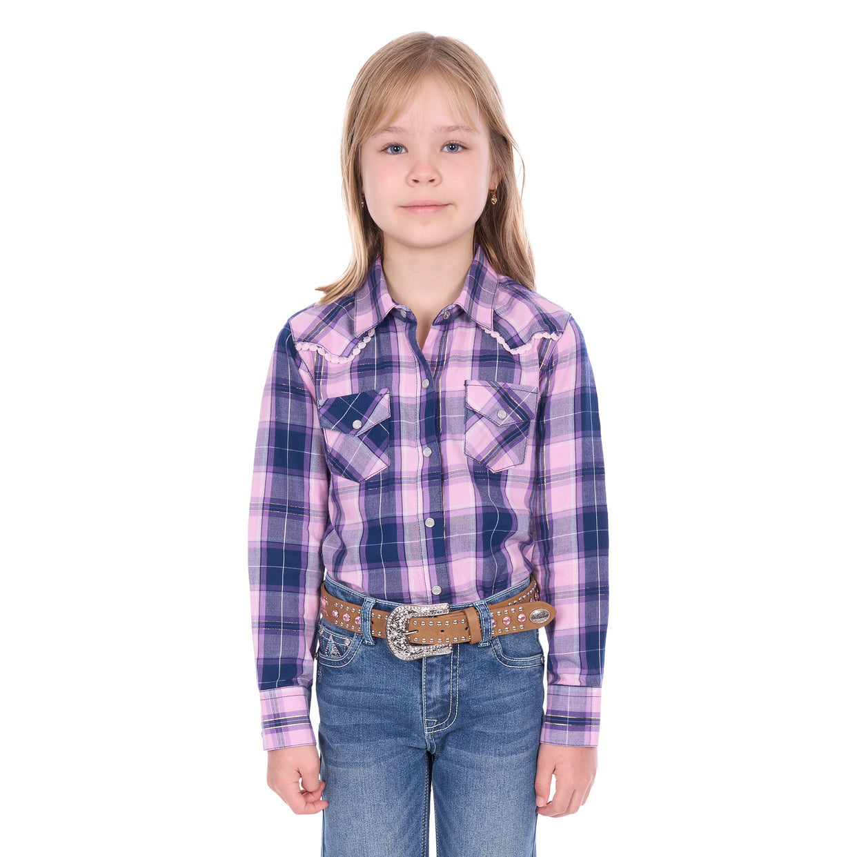 Pure Western Girls Arleen L/S Shirt (P6W5527199) Pink/Navy