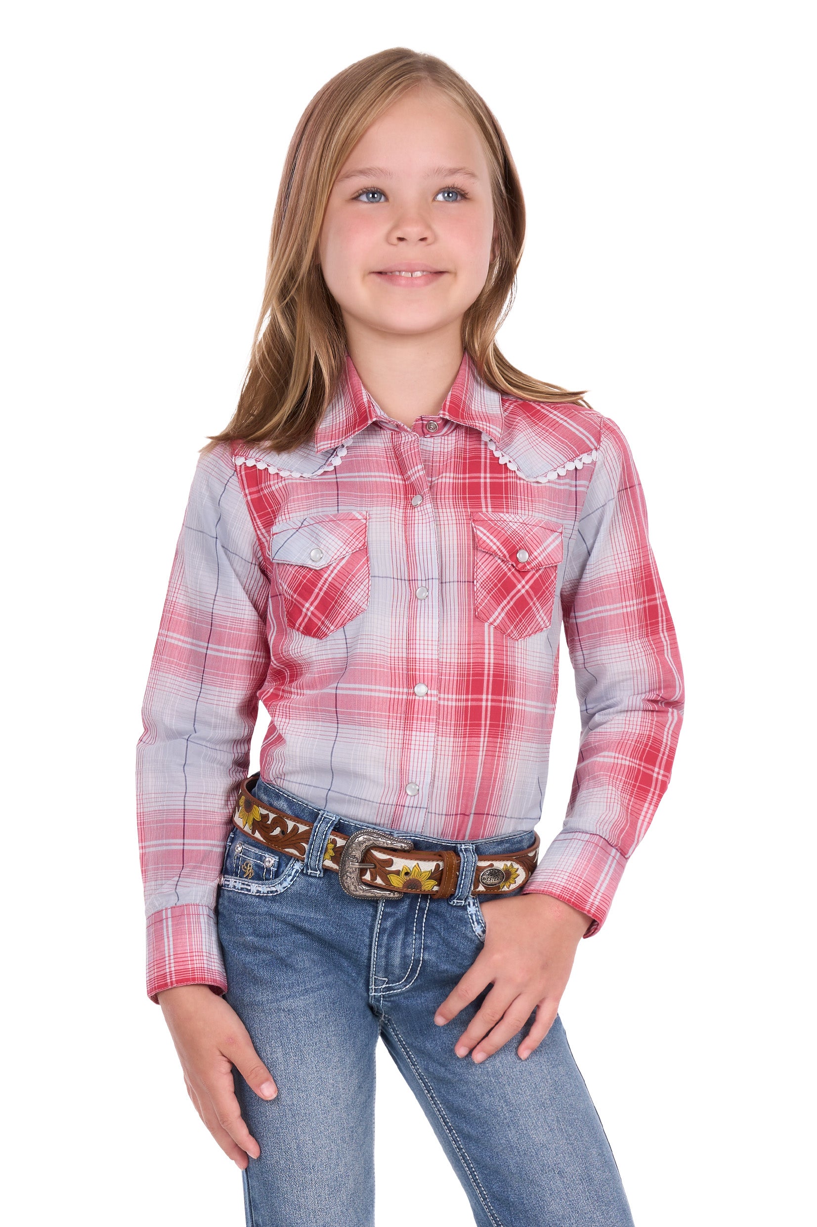 Pure Western Girls Jill L/S Shirt (P6S5127257) Red/Blue