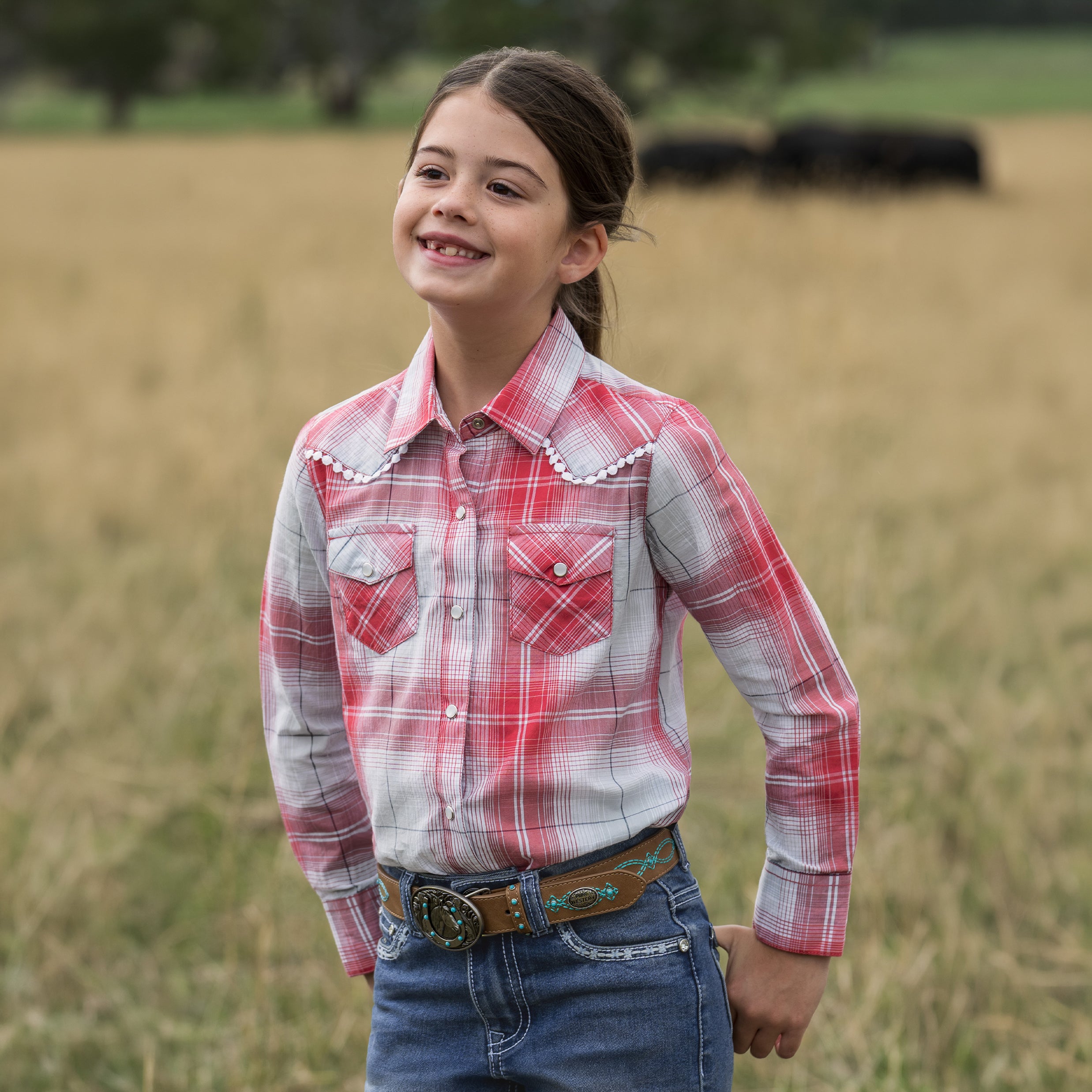 Pure Western Girls Jill L/S Shirt (P6S5127257) Red/Blue