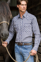 Pure Western Mens George L/S Shirt (P6S1100304) Navy/Tan