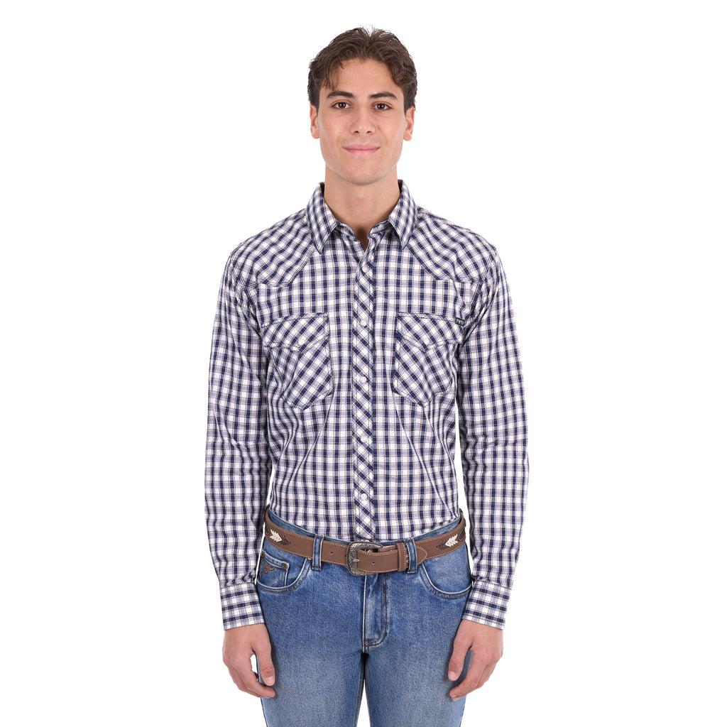 Pure Western Mens George L/S Shirt (P6S1100304) Navy/Tan