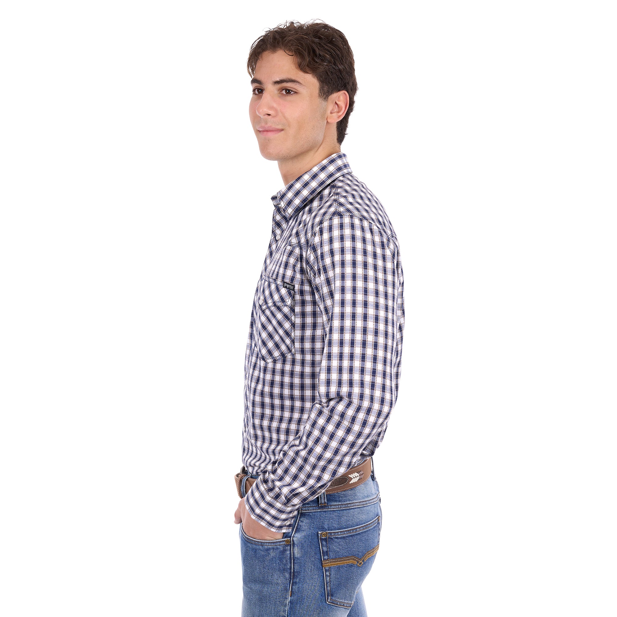 Pure Western Mens George L/S Shirt (P6S1100304) Navy/Tan