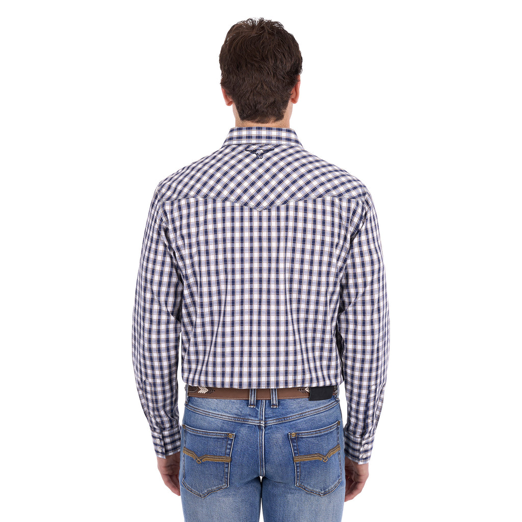 Pure Western Mens George L/S Shirt (P6S1100304) Navy/Tan