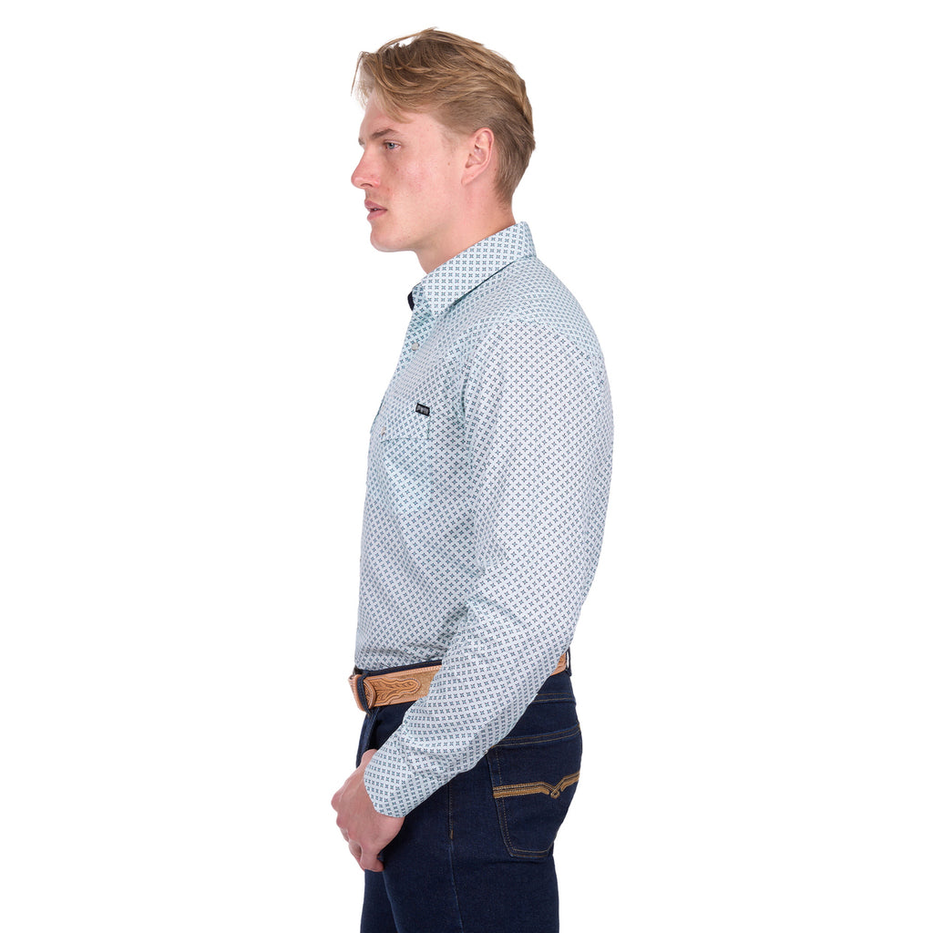 Pure Western Mens Gerald L/S Shirt (P6W1100165) Green/Navy
