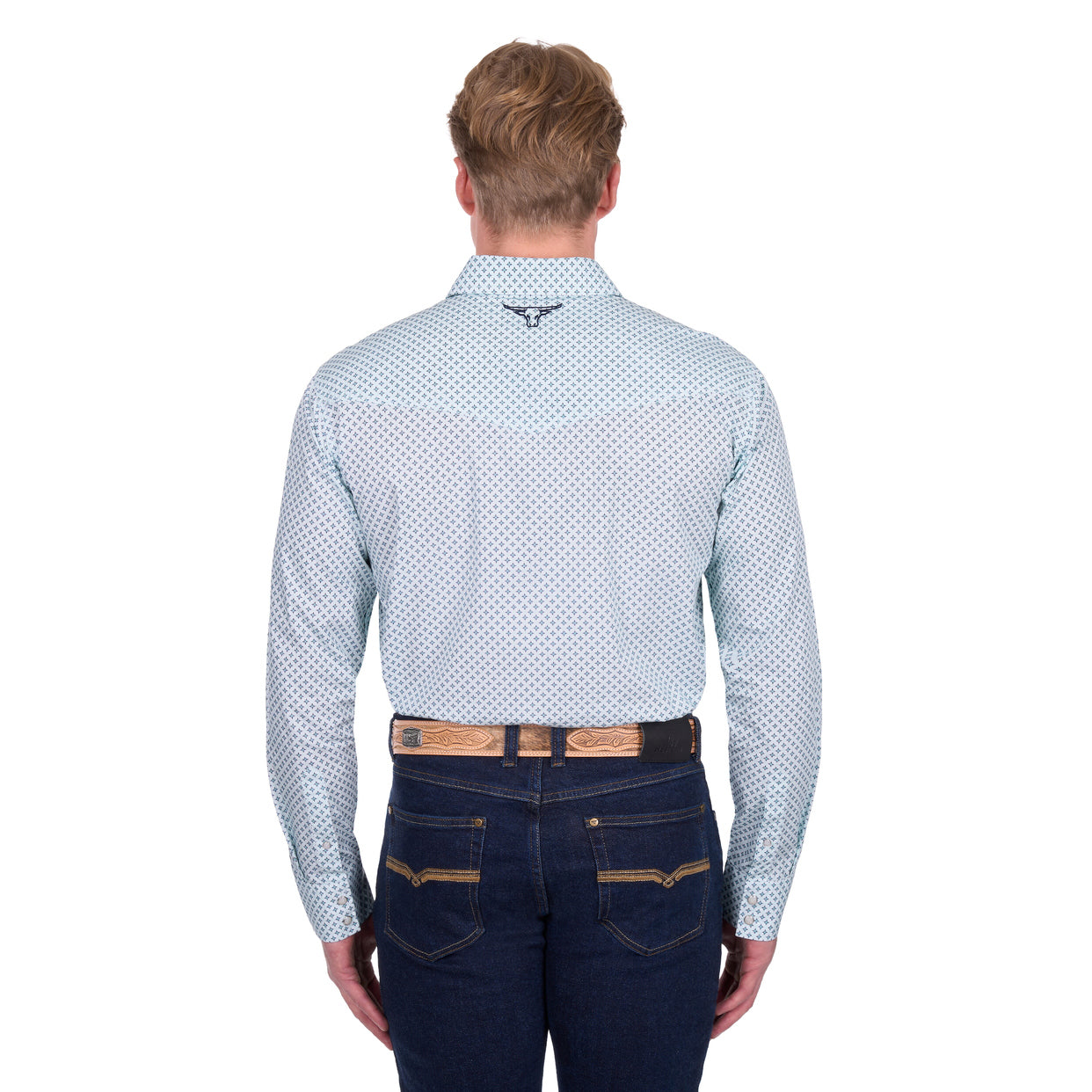 Pure Western Mens Gerald L/S Shirt (P6W1100165) Green/Navy