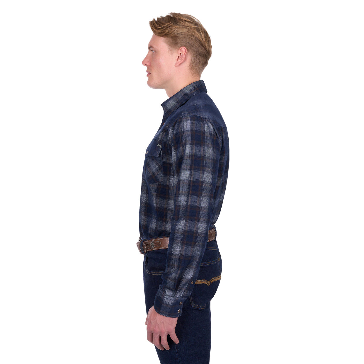 Pure Western Mens Harley L/S Shirt (P6W1100166) Navy/Tan