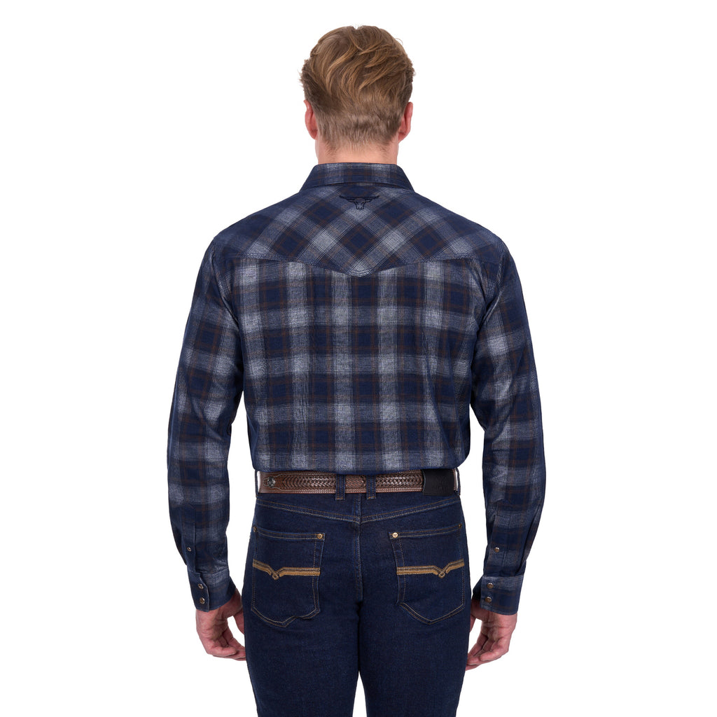 Pure Western Mens Harley L/S Shirt (P6W1100166) Navy/Tan