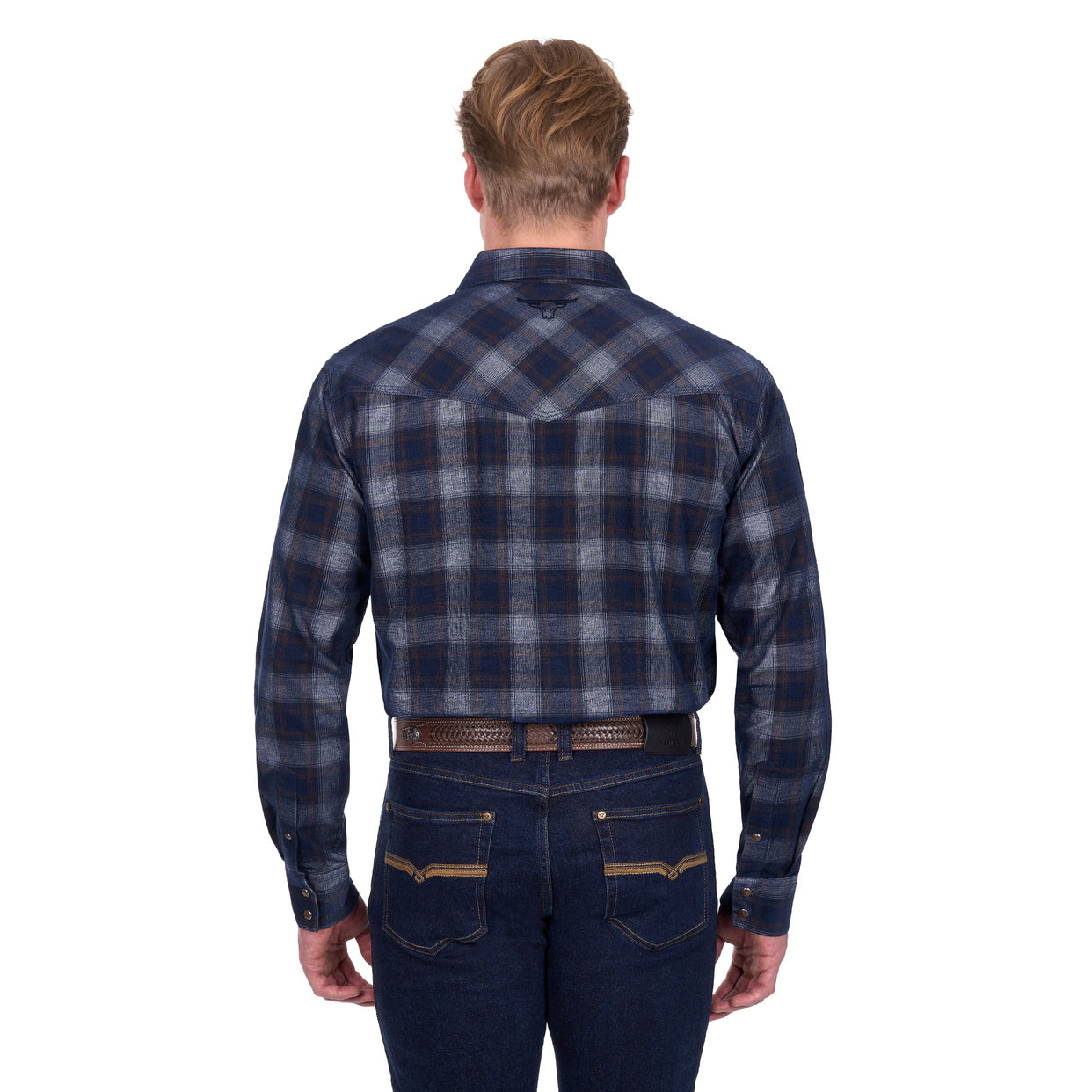 Pure Western Mens Harley L/S Shirt (P6W1100166) Navy/Tan