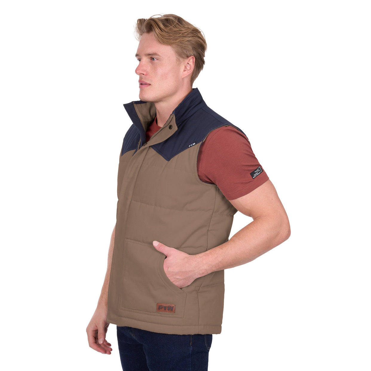 Pure Western Mens Jamie Reversible Vest (P6W1603181) Stone/Navy