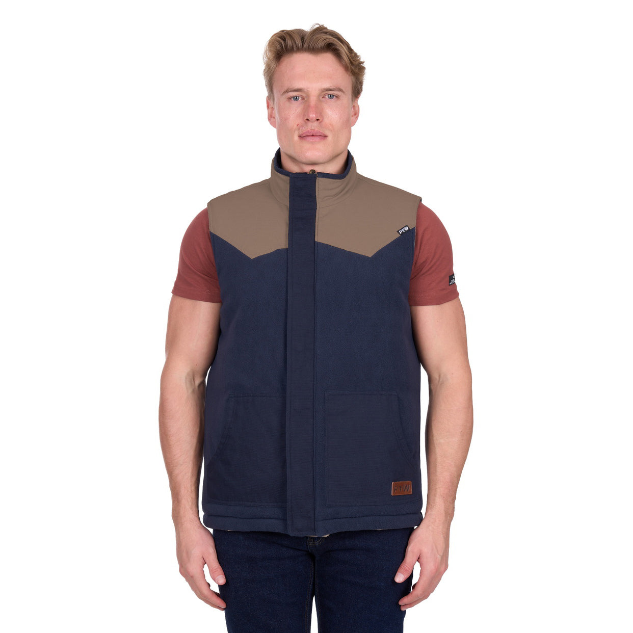 Pure Western Mens Jamie Reversible Vest (P6W1603181) Stone/Navy