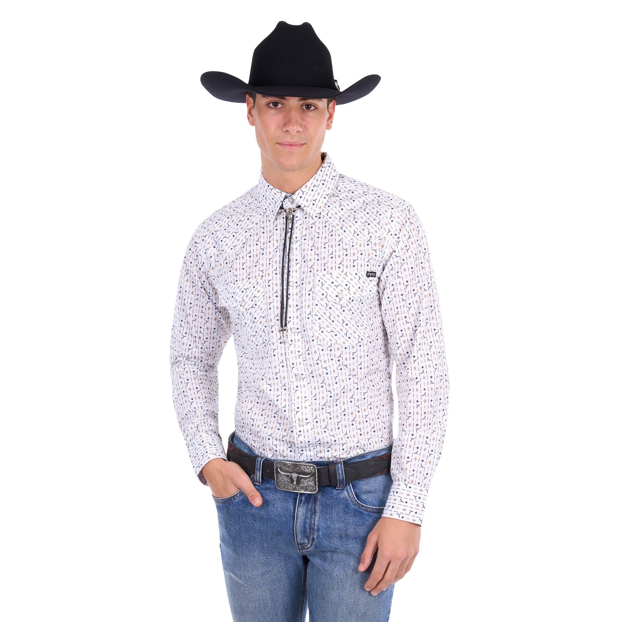 Pure Western Mens Keith L/S Shirt (P6S1100303) Navy/Tan