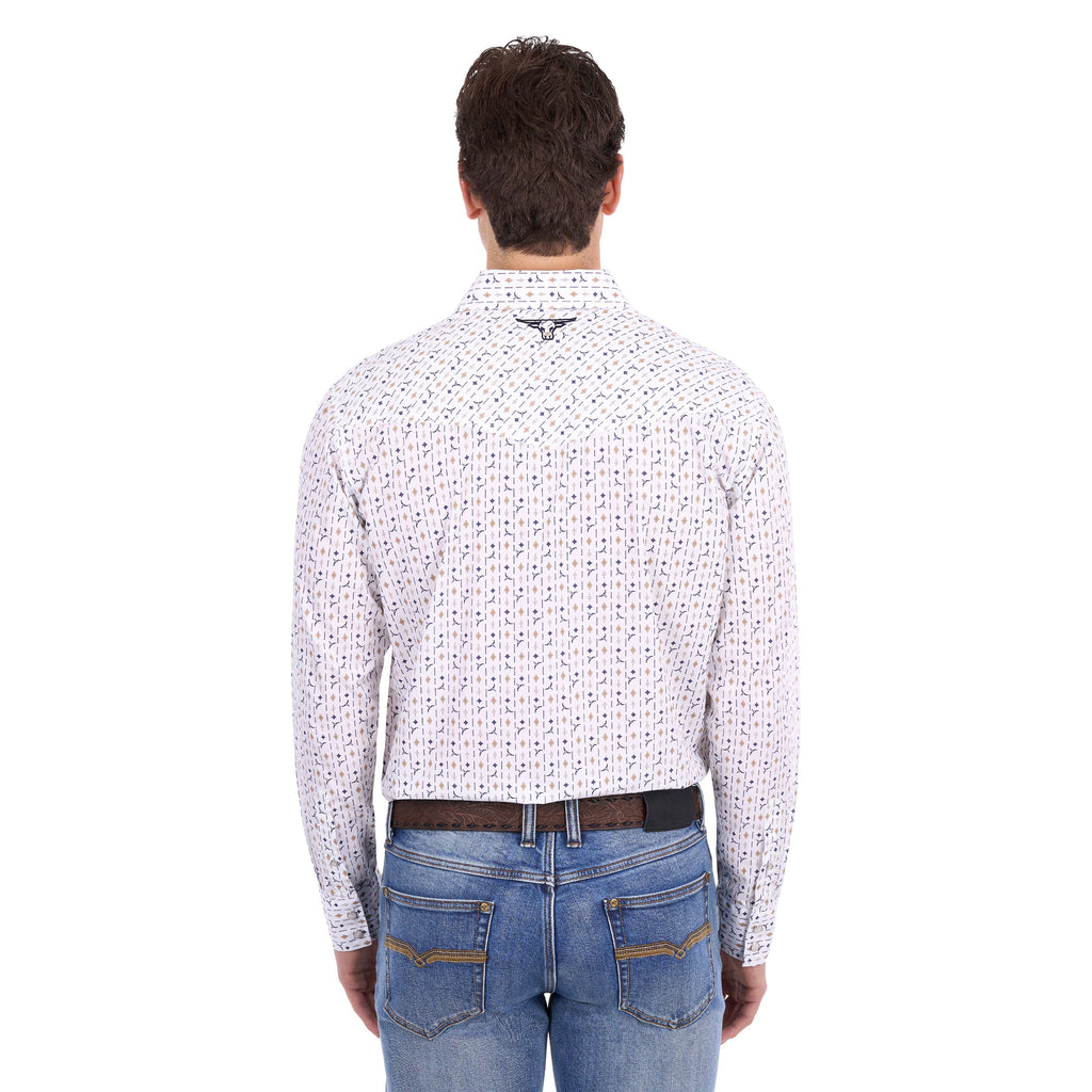 Pure Western Mens Keith L/S Shirt (P6S1100303) Navy/Tan