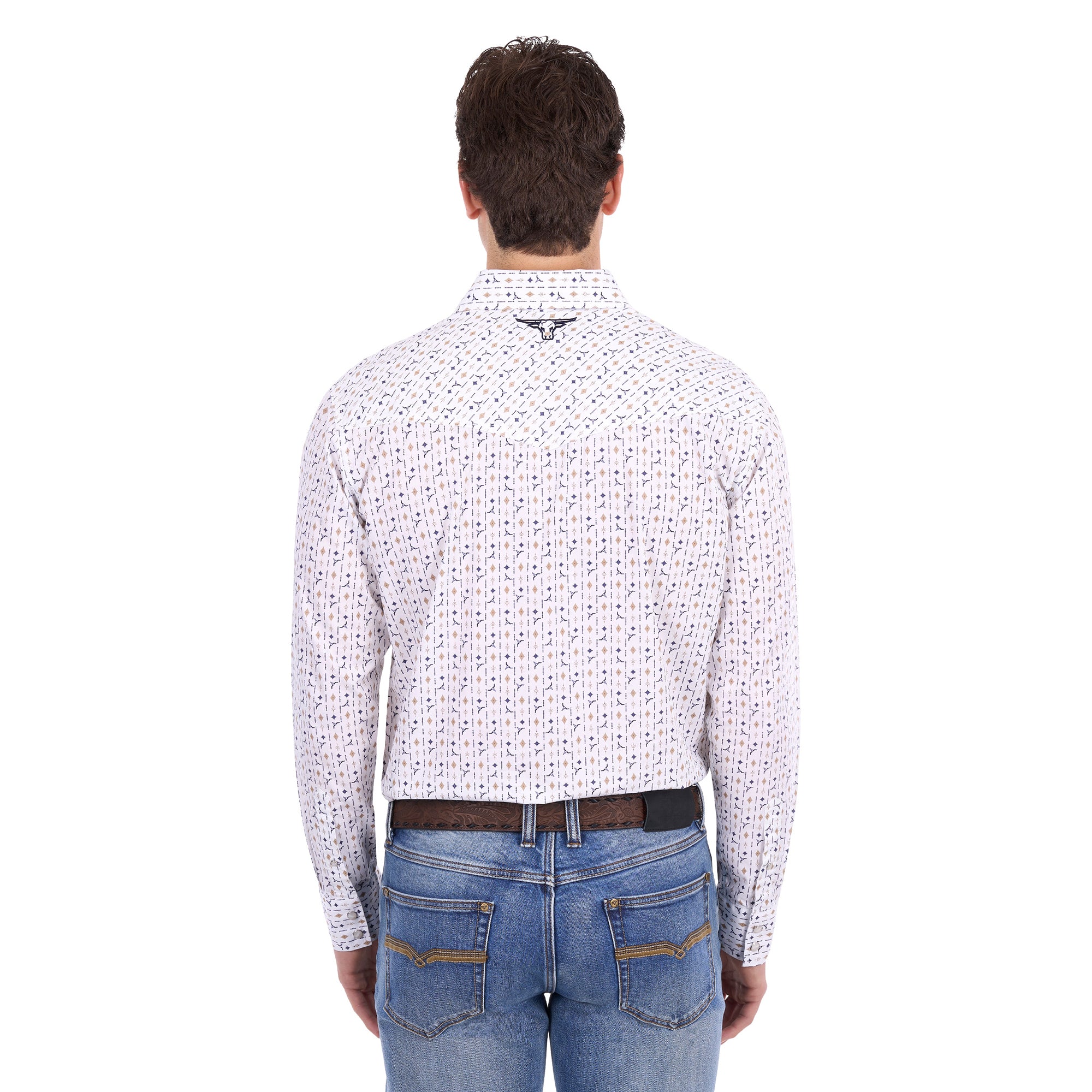 Pure Western Mens Keith L/S Shirt (P6S1100303) Navy/Tan