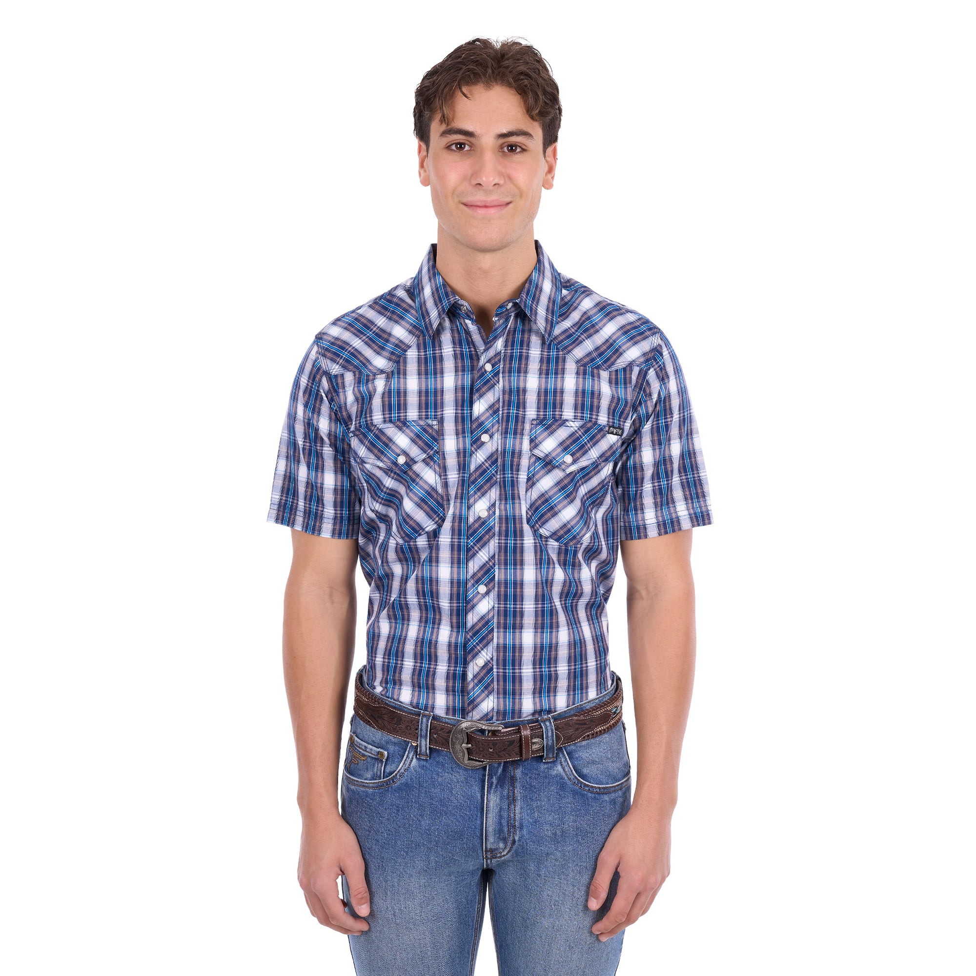 Pure Western Mens Larry S/S Shirt (P6S1102305) Navy/Blue