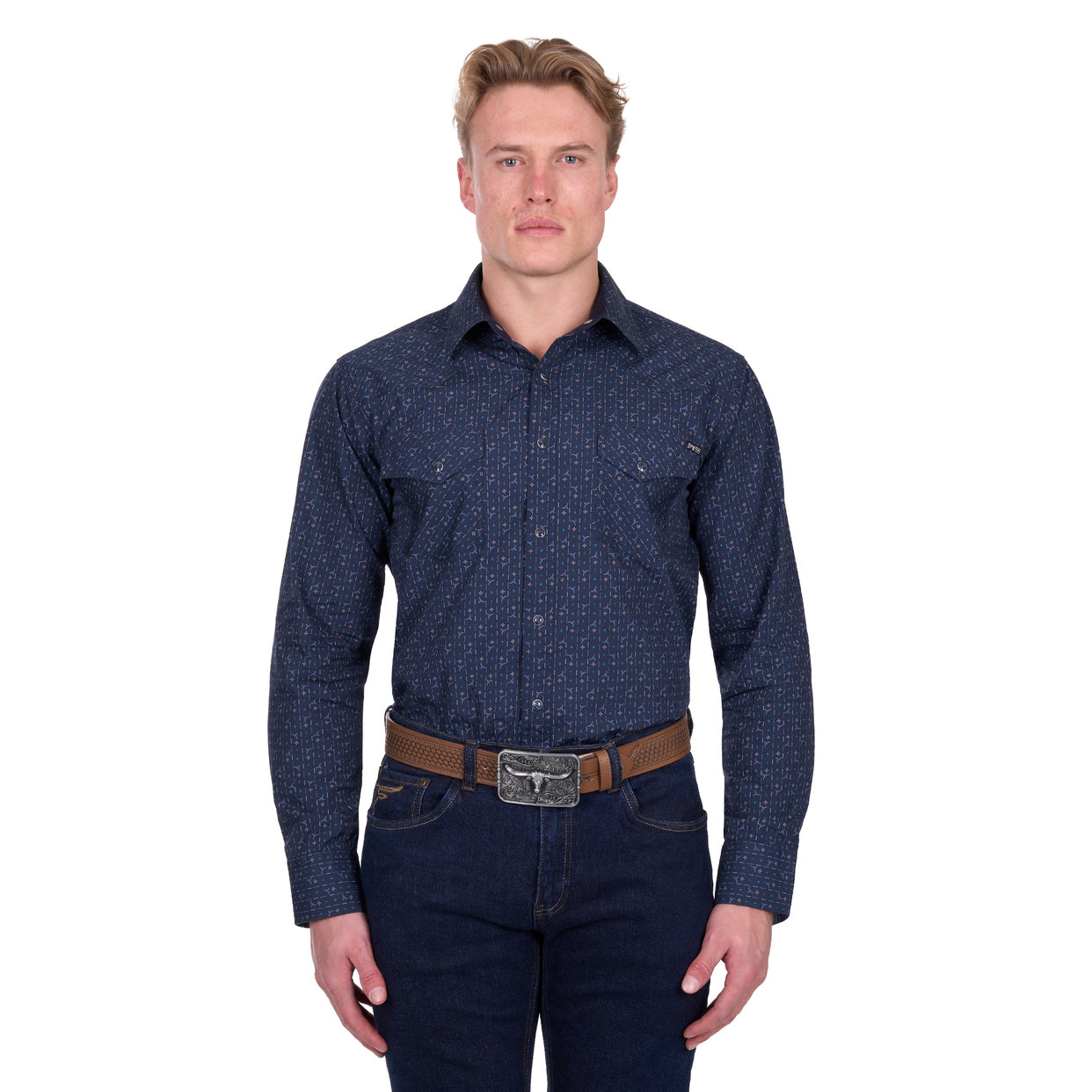 Pure Western Mens Marc L/S Shirt (P6W1100161) Navy/Multi
