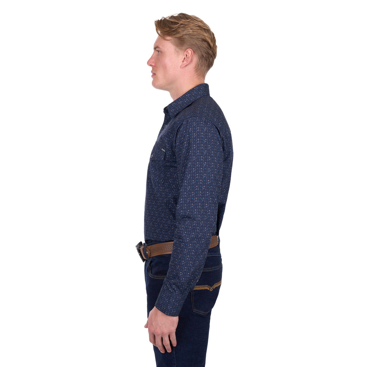 Pure Western Mens Marc L/S Shirt (P6W1100161) Navy/Multi