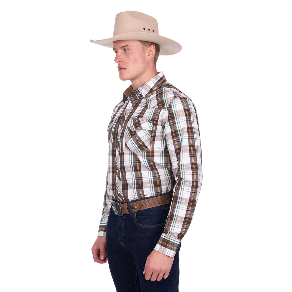 Pure Western Mens Roger L/S Shirt (P6W1100162) Dark Tan/White