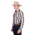 Pure Western Mens Roger L/S Shirt (P6W1100162) Dark Tan/White