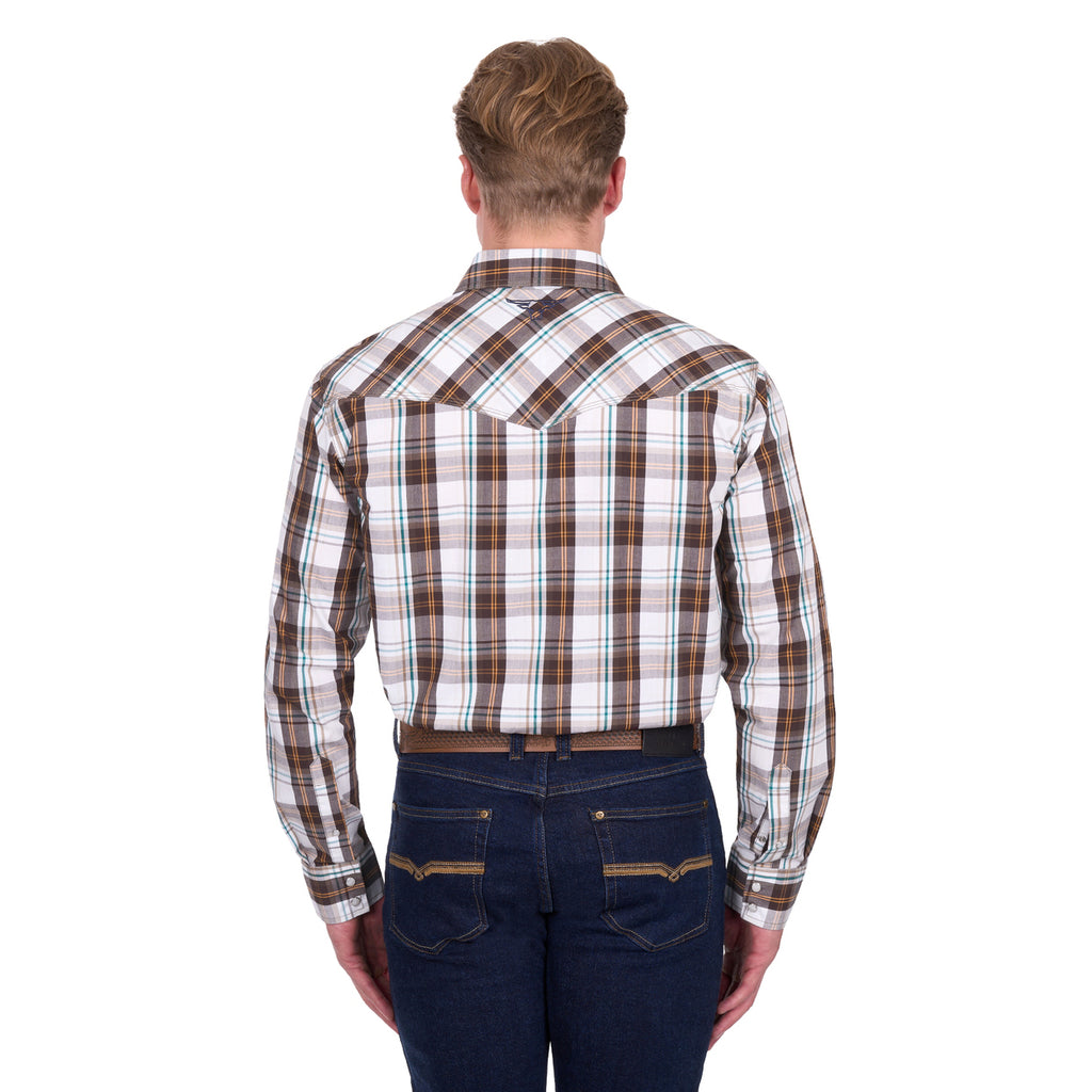 Pure Western Mens Roger L/S Shirt (P6W1100162) Dark Tan/White