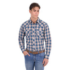 Pure Western Mens Todd L/S Shirt (P6S1100301) Navy/Tan