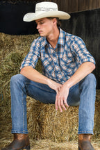 Pure Western Mens Todd L/S Shirt (P6S1100301) Navy/Tan