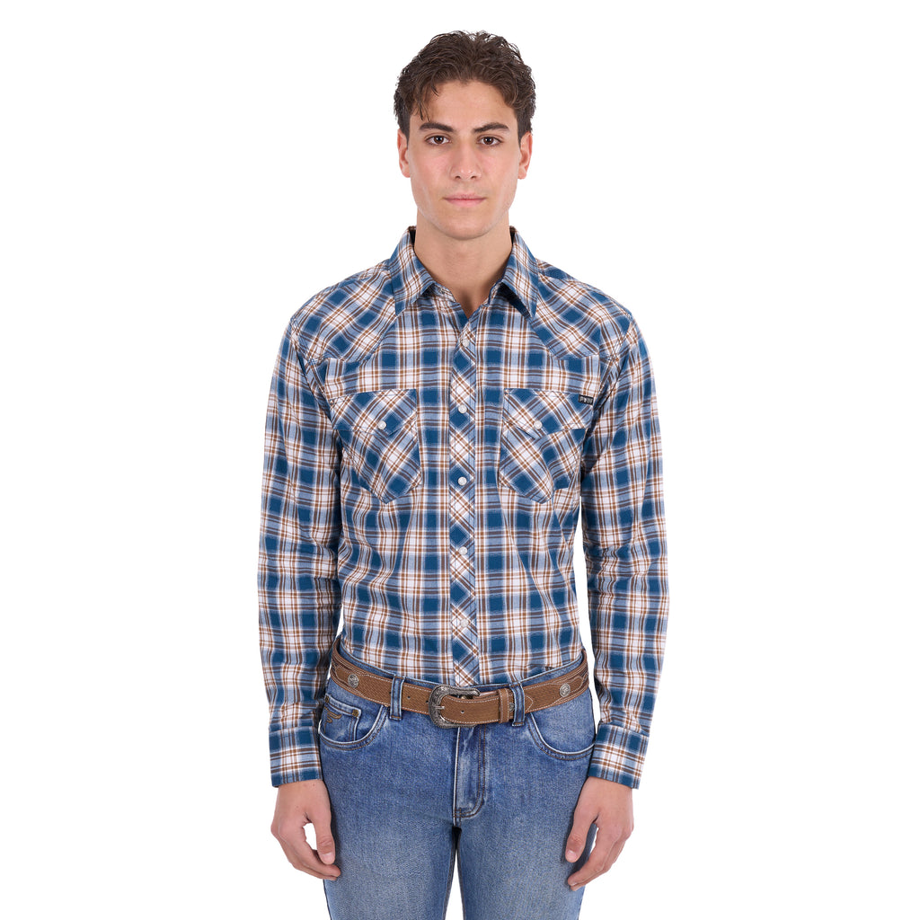 Pure Western Mens Todd L/S Shirt (P6S1100301) Navy/Tan
